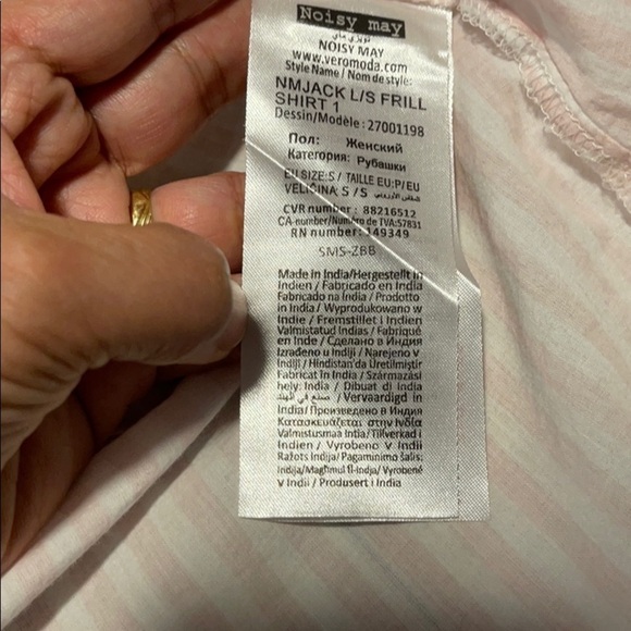 nwot Noisy May Pink White Stripes Frill Button Down Shirt US S - Picture 6 of 7